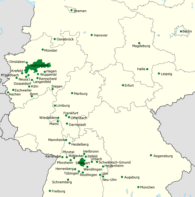 Carte avec toutes les zones à faibles émissions d'Allemagne