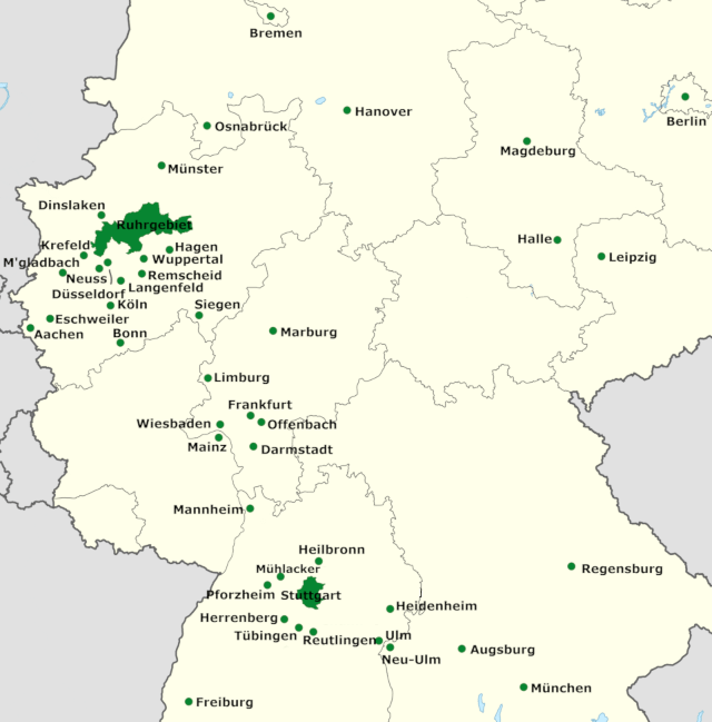 Map with all low-emission zones in Germany